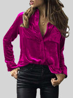 Velvet Button Up Collared Shirt