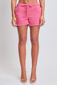 Pull-on Drawstring Fray Hem Shorts