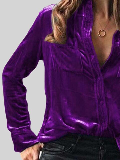 Velvet Button Up Collared Shirt