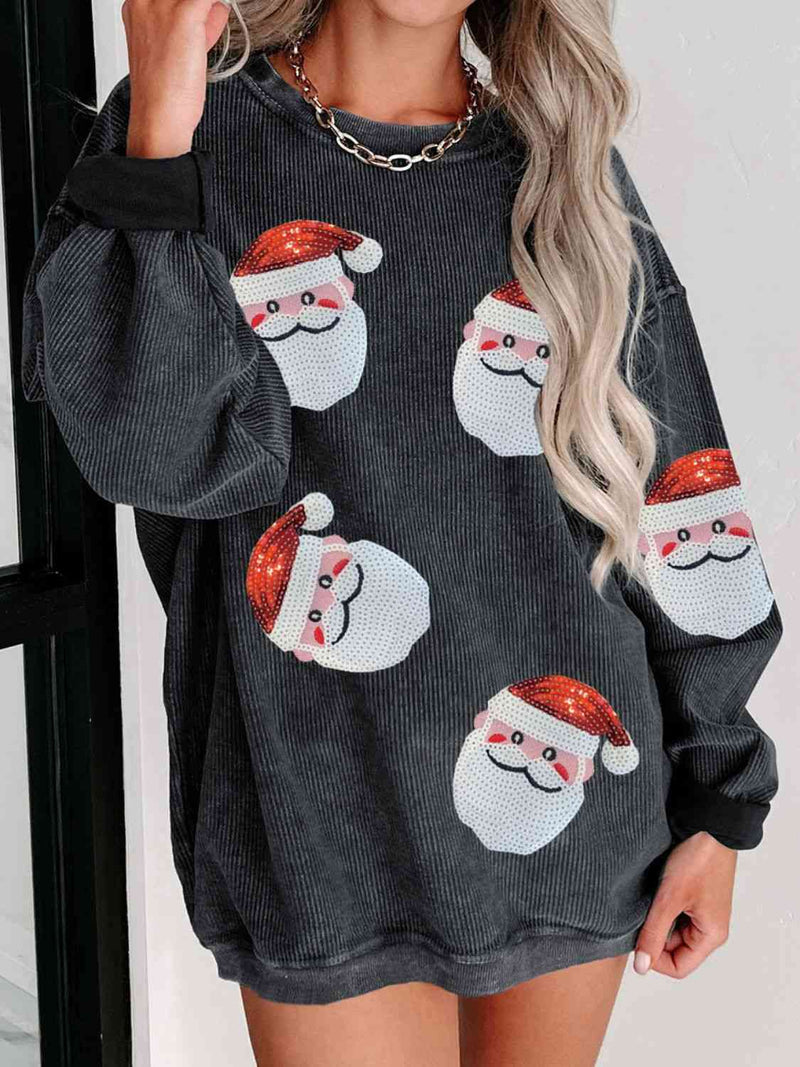 Sequin Santa Patch Ribbed Sweatshirt