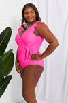 Marina West Swim Ruffle Faux Wrap One-Piece in Pink