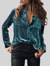 Velvet Button Up Collared Shirt