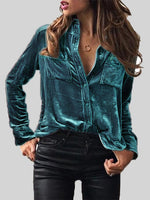Velvet Button Up Collared Shirt
