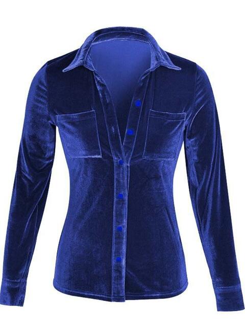Velvet Button Up Collared Shirt