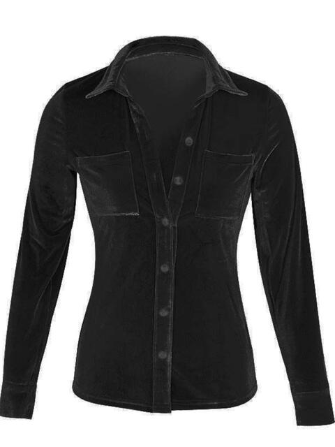Velvet Button Up Collared Shirt