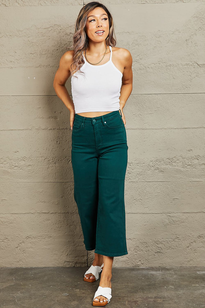 Judy Blue Tummy Control Cropped Wide Leg Jeans
