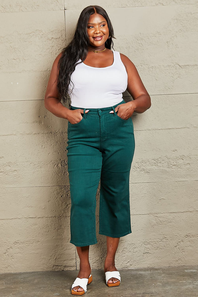Judy Blue Tummy Control Cropped Wide Leg Jeans