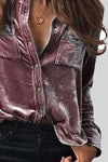 Velvet Button Up Collared Shirt