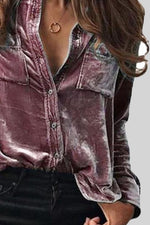 Velvet Button Up Collared Shirt