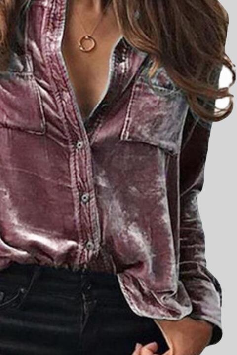 Velvet Button Up Collared Shirt