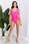 Marina West Swim Ruffle Faux Wrap One-Piece in Pink