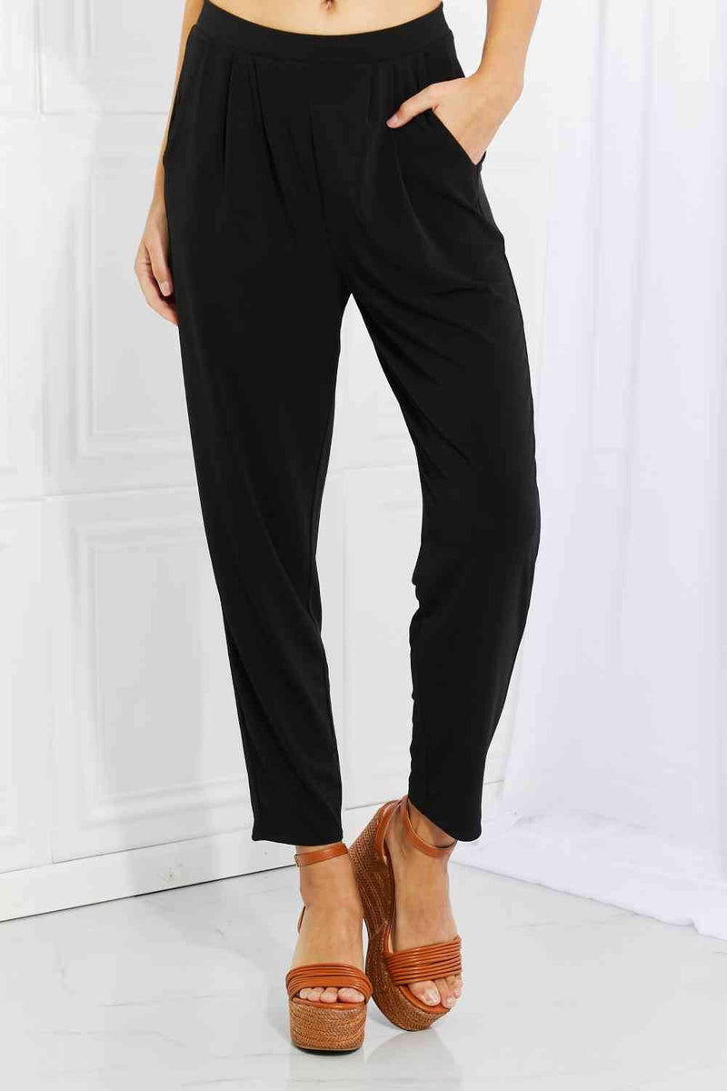 Pleated Stretchy Waist Pants with Side Pockets