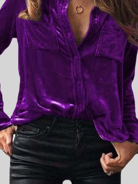 Velvet Button Up Collared Shirt
