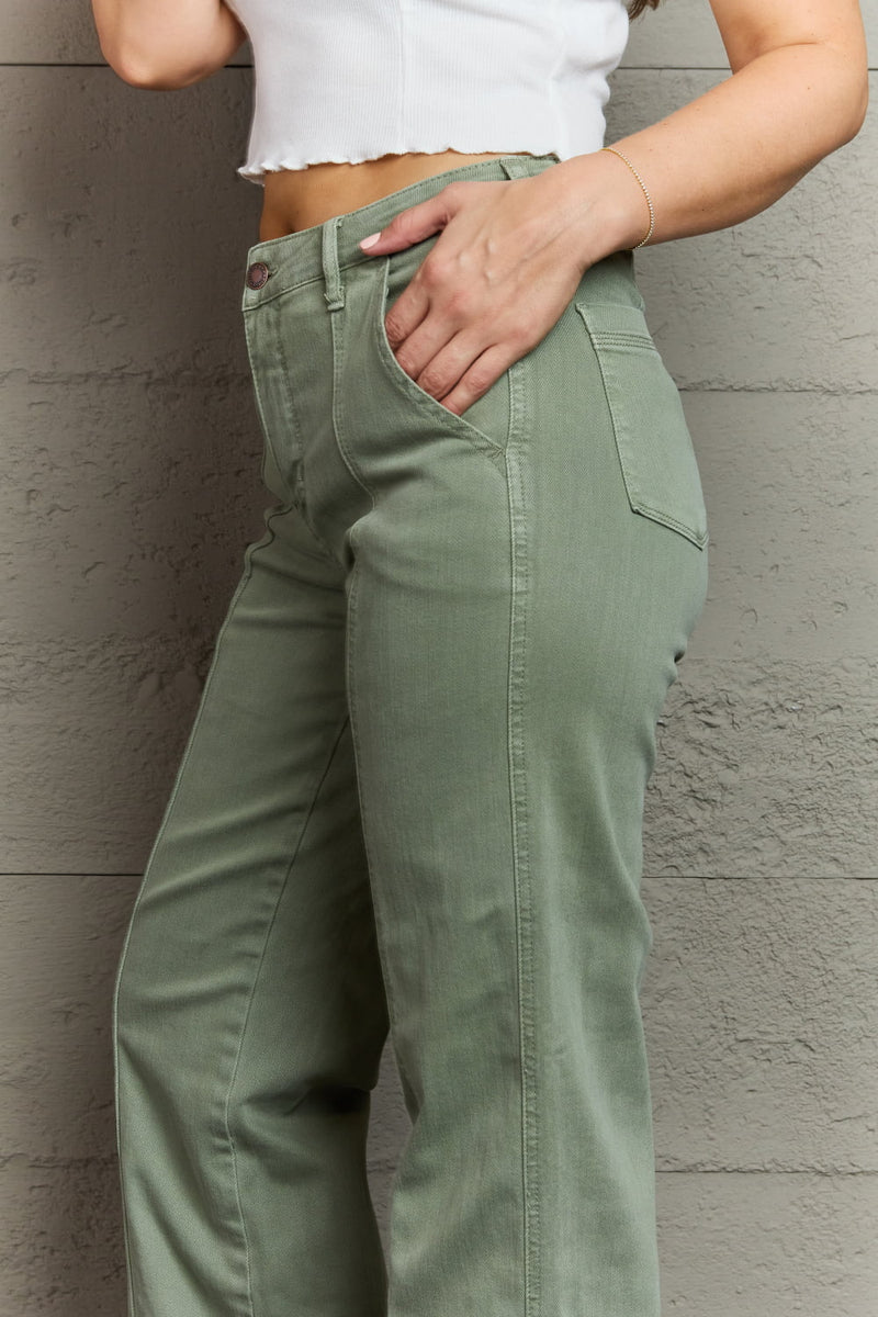 Judy Blue High Waist Straight Fit Jeans in Sage