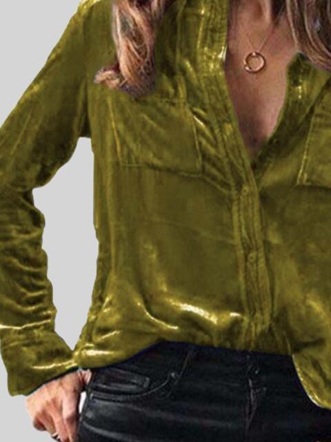 Velvet Button Up Collared Shirt