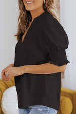 Smocked Sleeve V-Neck Top