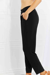 Pleated Stretchy Waist Pants with Side Pockets