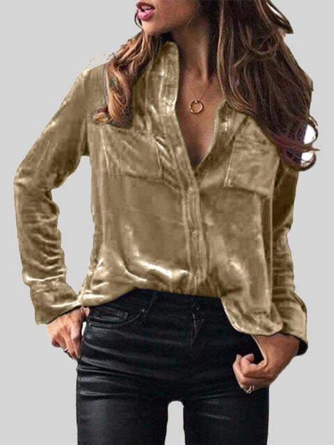 Velvet Button Up Collared Shirt