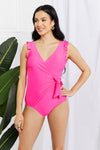 Marina West Swim Ruffle Faux Wrap One-Piece in Pink