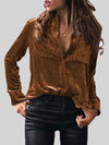 Velvet Button Up Collared Shirt