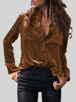 Velvet Button Up Collared Shirt