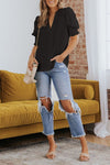 Smocked Sleeve V-Neck Top