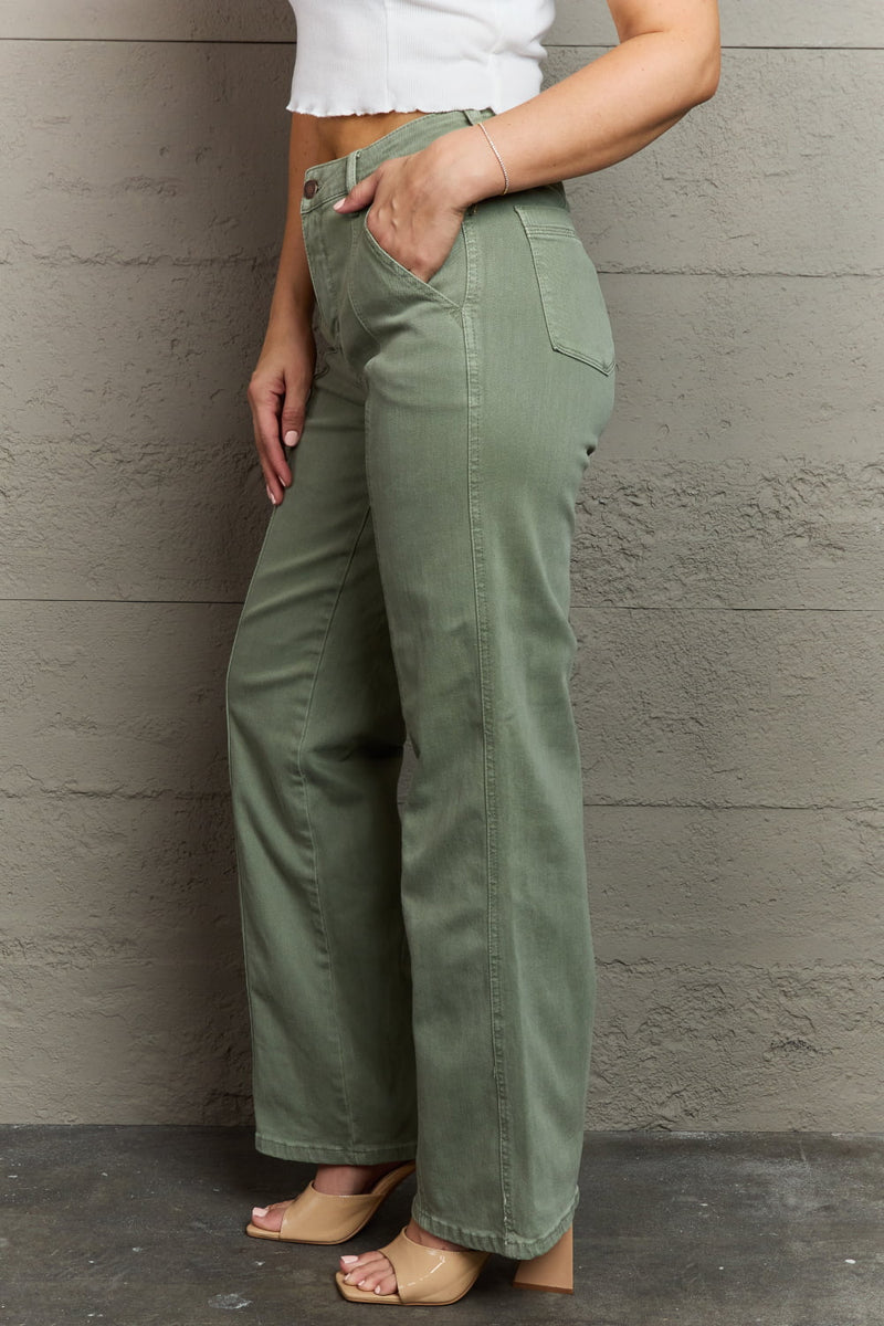 Judy Blue High Waist Straight Fit Jeans in Sage
