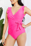 Marina West Swim Ruffle Faux Wrap One-Piece in Pink