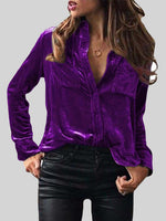 Velvet Button Up Collared Shirt