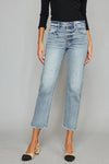 Kancan High Waist Button Fly Raw Hem Cropped Straight Jeans