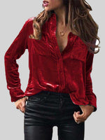 Velvet Button Up Collared Shirt