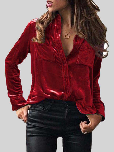 Velvet Button Up Collared Shirt