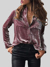 Velvet Button Up Collared Shirt