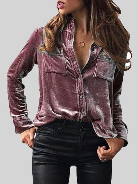 Velvet Button Up Collared Shirt