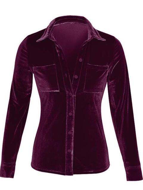 Velvet Button Up Collared Shirt