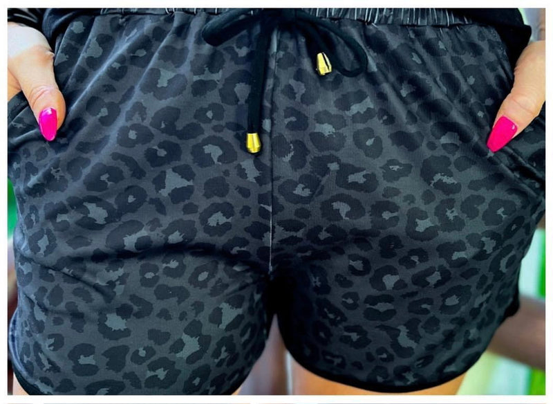 Black Leopard Athletic Shorts