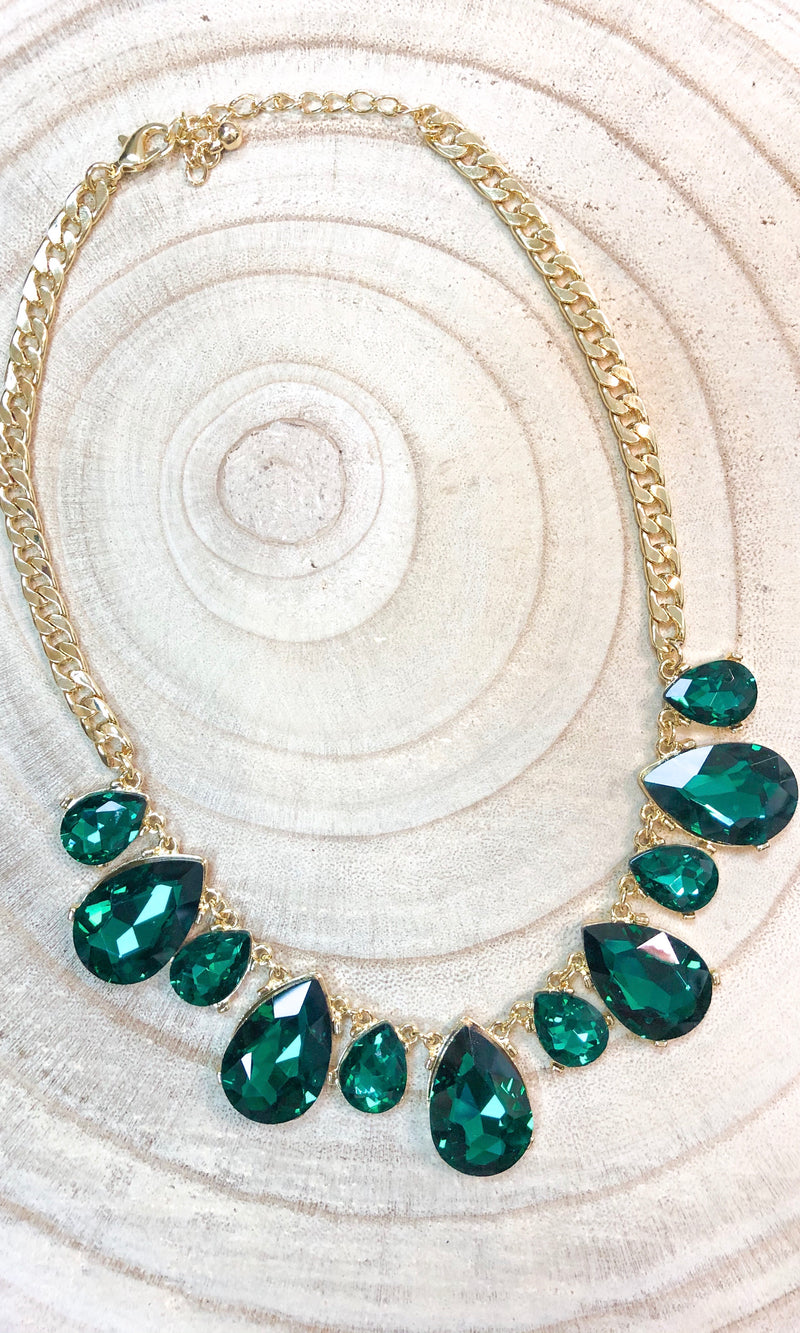 Emerald Tear Drop Statement Necklace