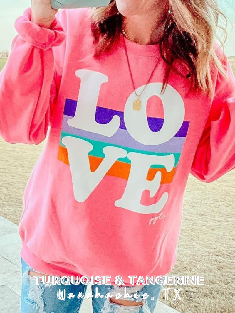 Love Stripes Sweatshirt in Hot Pink