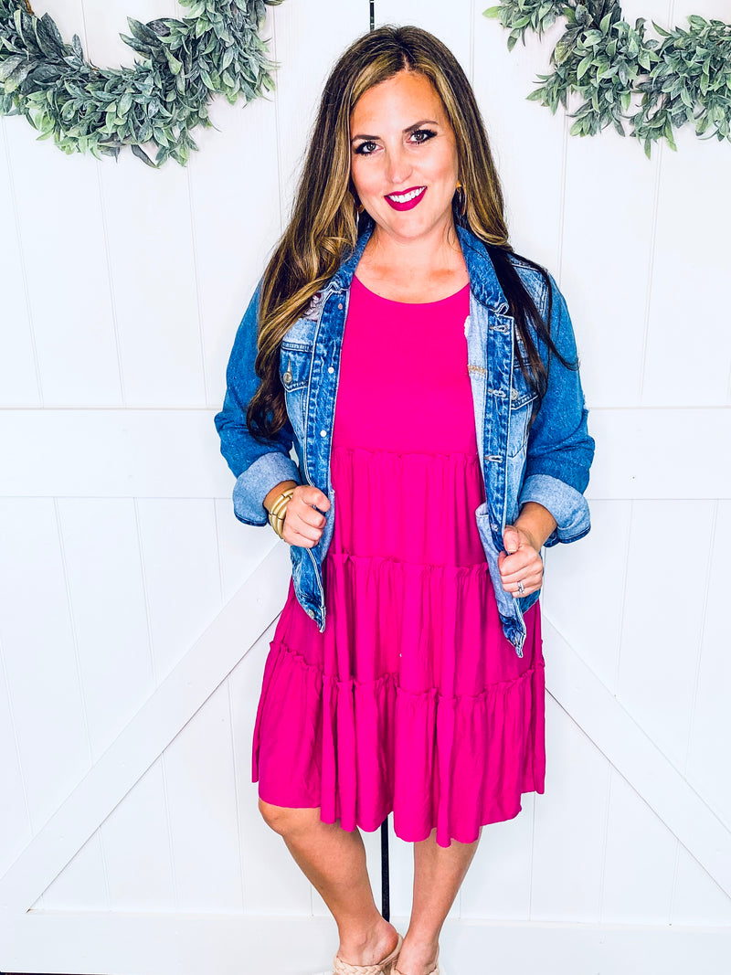 Sleeveless Magenta Tiered Dress