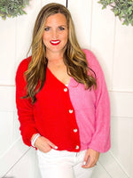Red and Pink Button Up Sweater