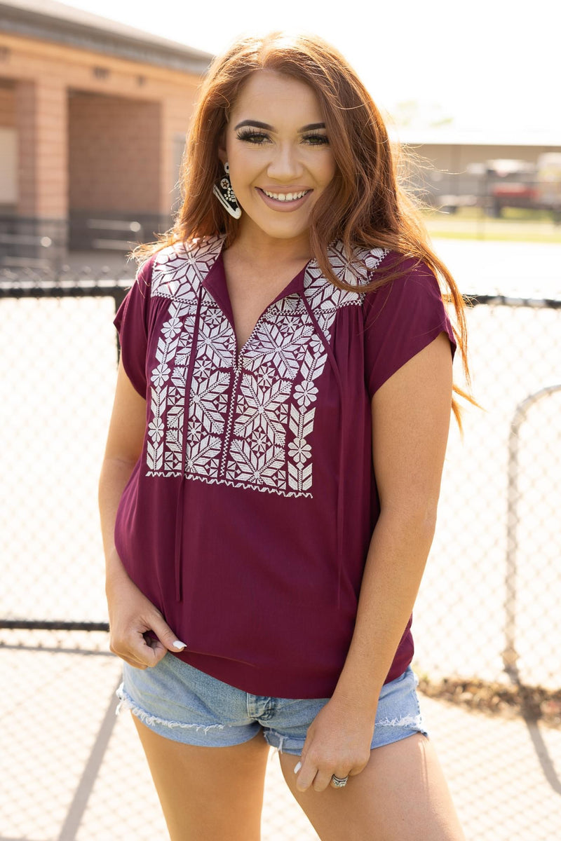Maroon Embroidered Top