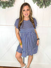Ruffle Detail Blue Striped Dress STEAL