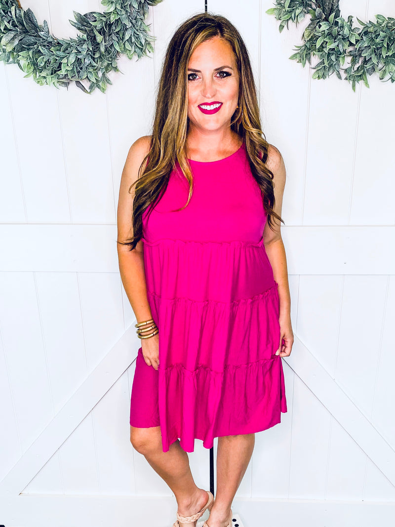Sleeveless Magenta Tiered Dress
