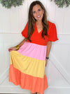 V-Neck Colorblock Tiered Midi Dress