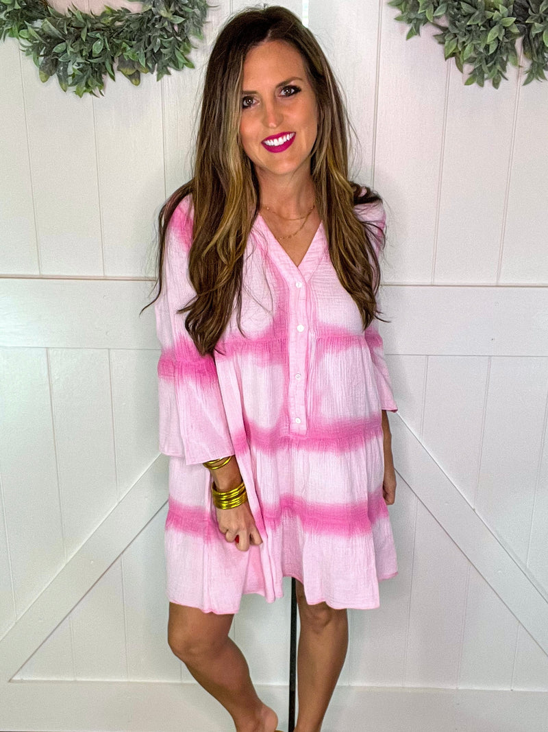 Pink Guaze Button Up Dress