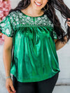 Metallic Green Embroidered Top