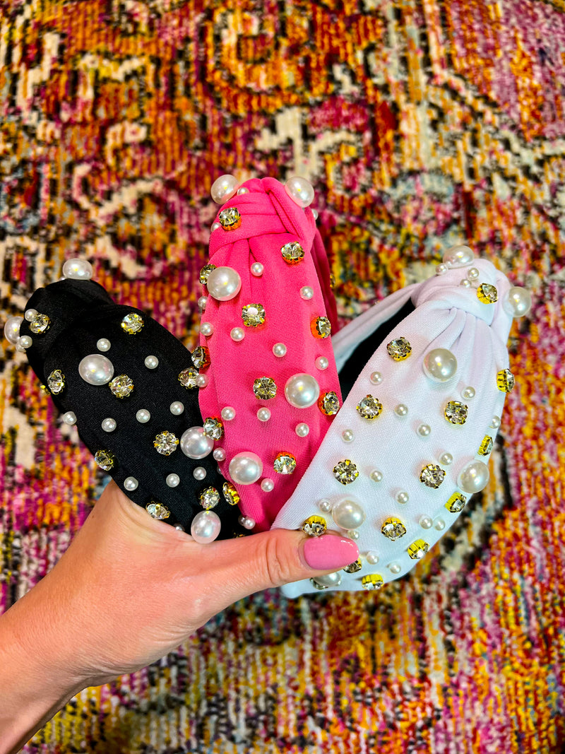 Rhinestone and Pearl Topknot Headband