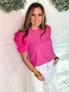 Pink Ribbed Puff Sleeve Top