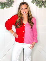 Red and Pink Button Up Sweater