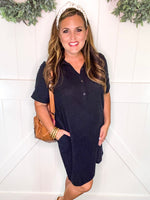 Black Gauze Button Down Dress